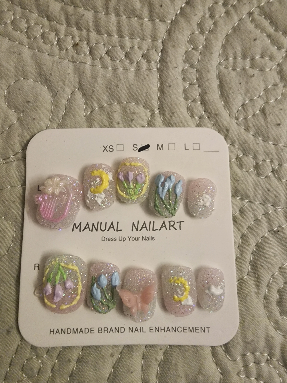 Molo Sparkling Pastel Floral & Moon Press-On Nails - Pink, Yellow, Blue, Green